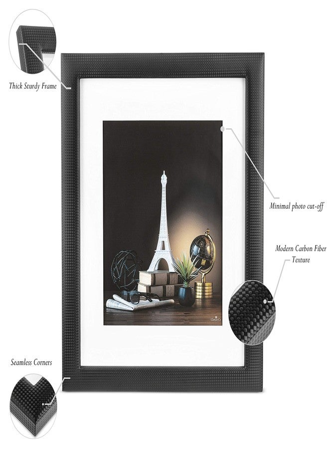 Glenor إطار صور Glenor Co مقاس 8 × 10 بوصة مع حامل وقاعدة للصور مقاس 5 × 7 بوصة - يُعلق على الحائط أو يوضع على الطاولة - أفقي وعمودي - مزود بخطافات مثبتة مسبقًا - إطارات عرض عصرية - تصميم من جلد ألياف الكربون - أسود - Image 4